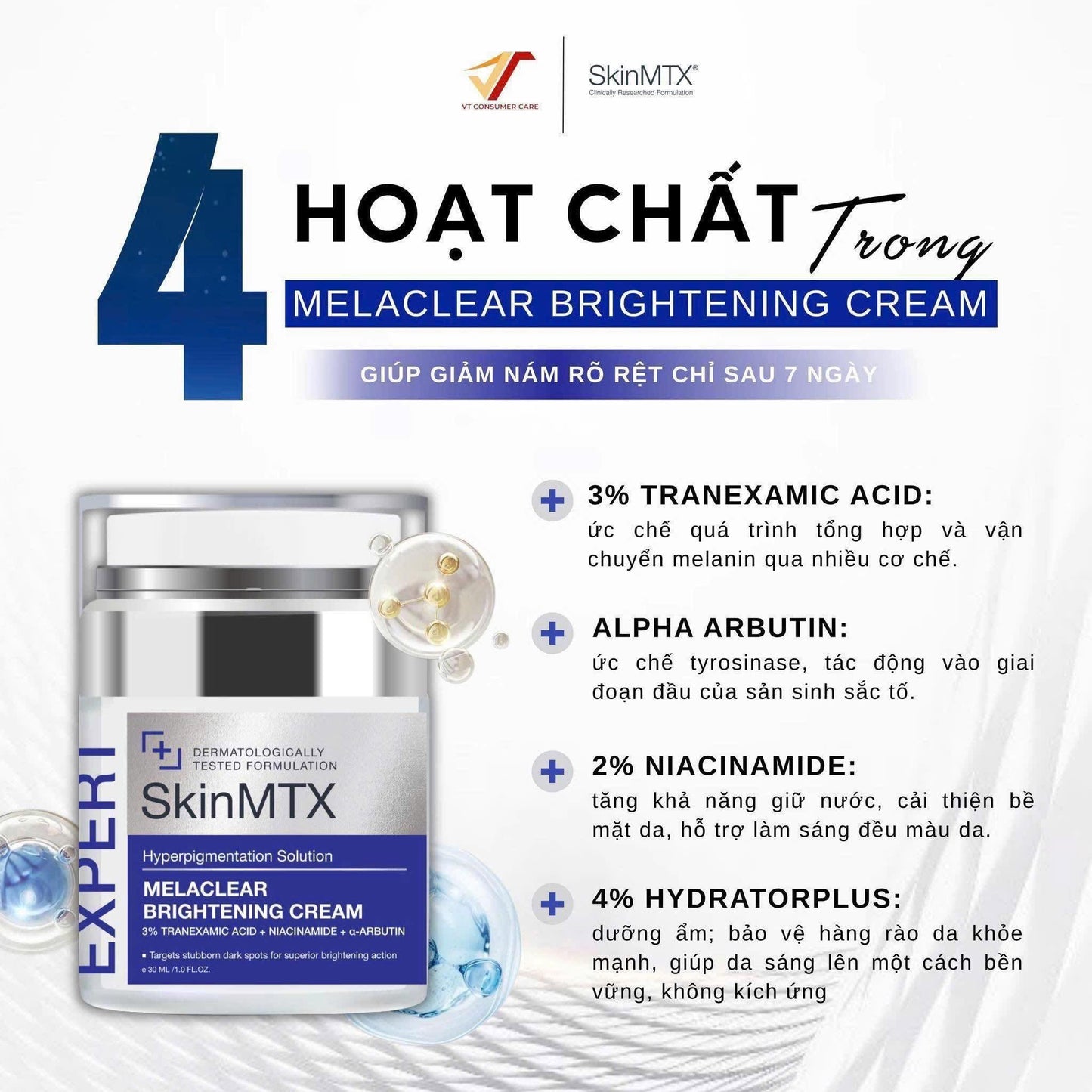 Kem Dưỡng Trắng Da SkinMTX Melaclear Brightening Cream (30ml)