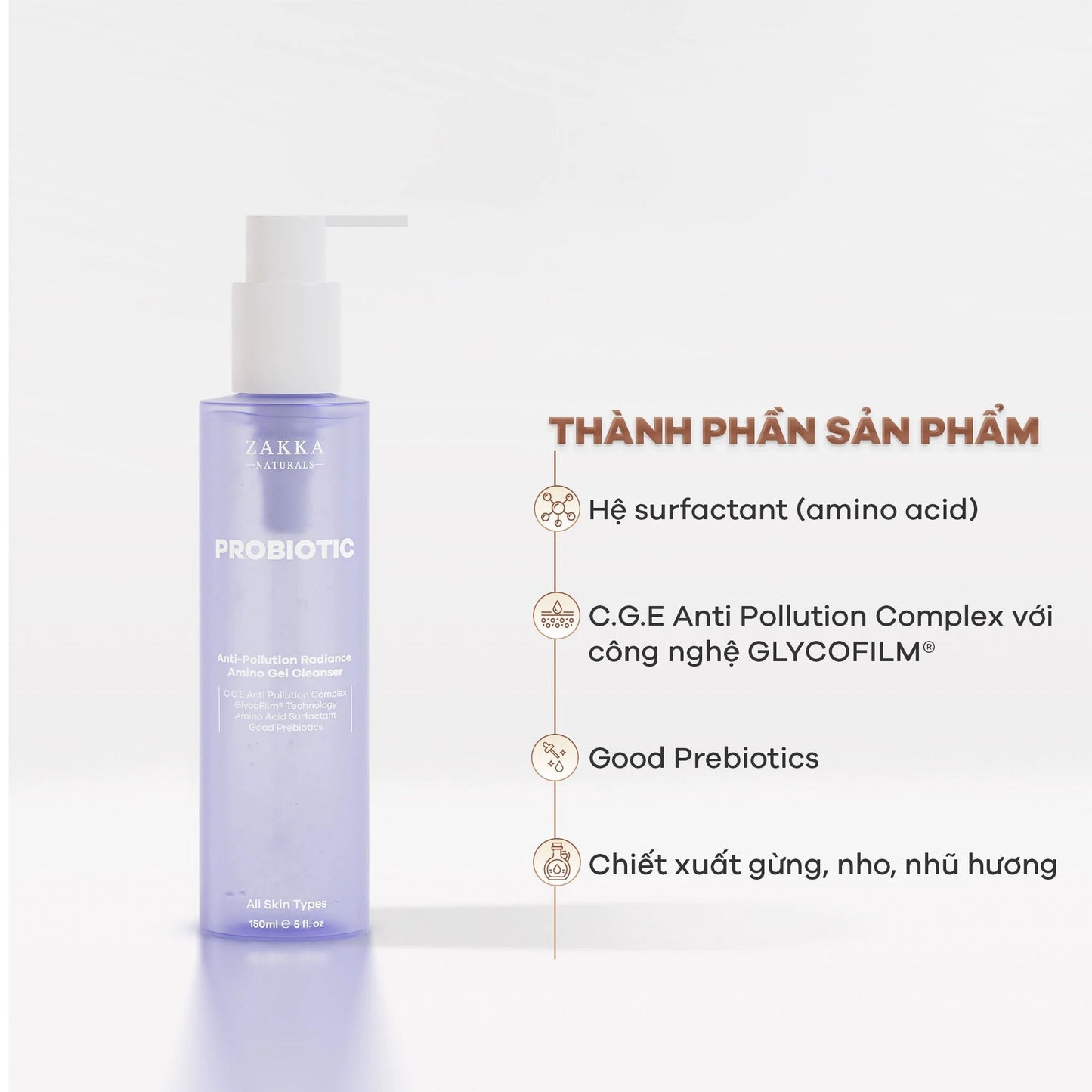 Gel Rửa Mặt Probiotic Anti-Pollution Loại Bỏ Bụi Mịn, Sạch Sâu, Ngừa Mụn, Sáng Da ZAKKA