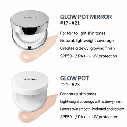 VEMONTES Glow Pot Cushion SPF50+ PA+++ – Mirror & White 16g