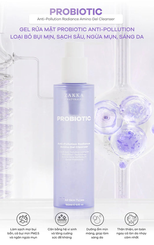 Gel Rửa Mặt Probiotic Anti-Pollution Loại Bỏ Bụi Mịn, Sạch Sâu, Ngừa Mụn, Sáng Da ZAKKA