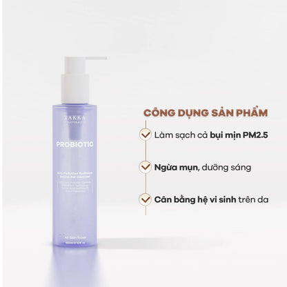 Gel Rửa Mặt Probiotic Anti-Pollution Loại Bỏ Bụi Mịn, Sạch Sâu, Ngừa Mụn, Sáng Da ZAKKA